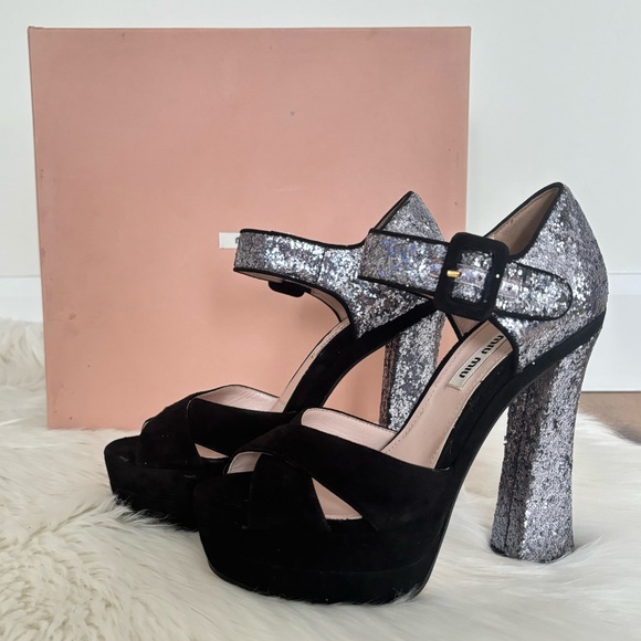 Miu Miu Glitter Accent Platform Pumps - Picture 3 of 12